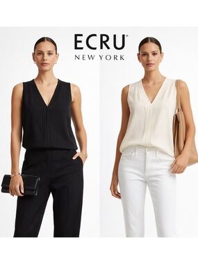 Silk Tank Bundle Alabaster Off White & Black Sleeveless Top Medium EUC by ECRU